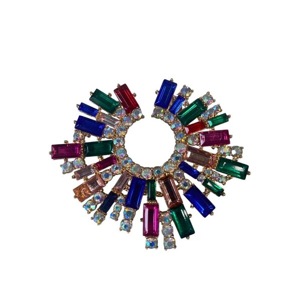 Earrings Rainbow Sparkling Flower Burst Studs Geometric Boho Jewelry - Picture 3 of 4